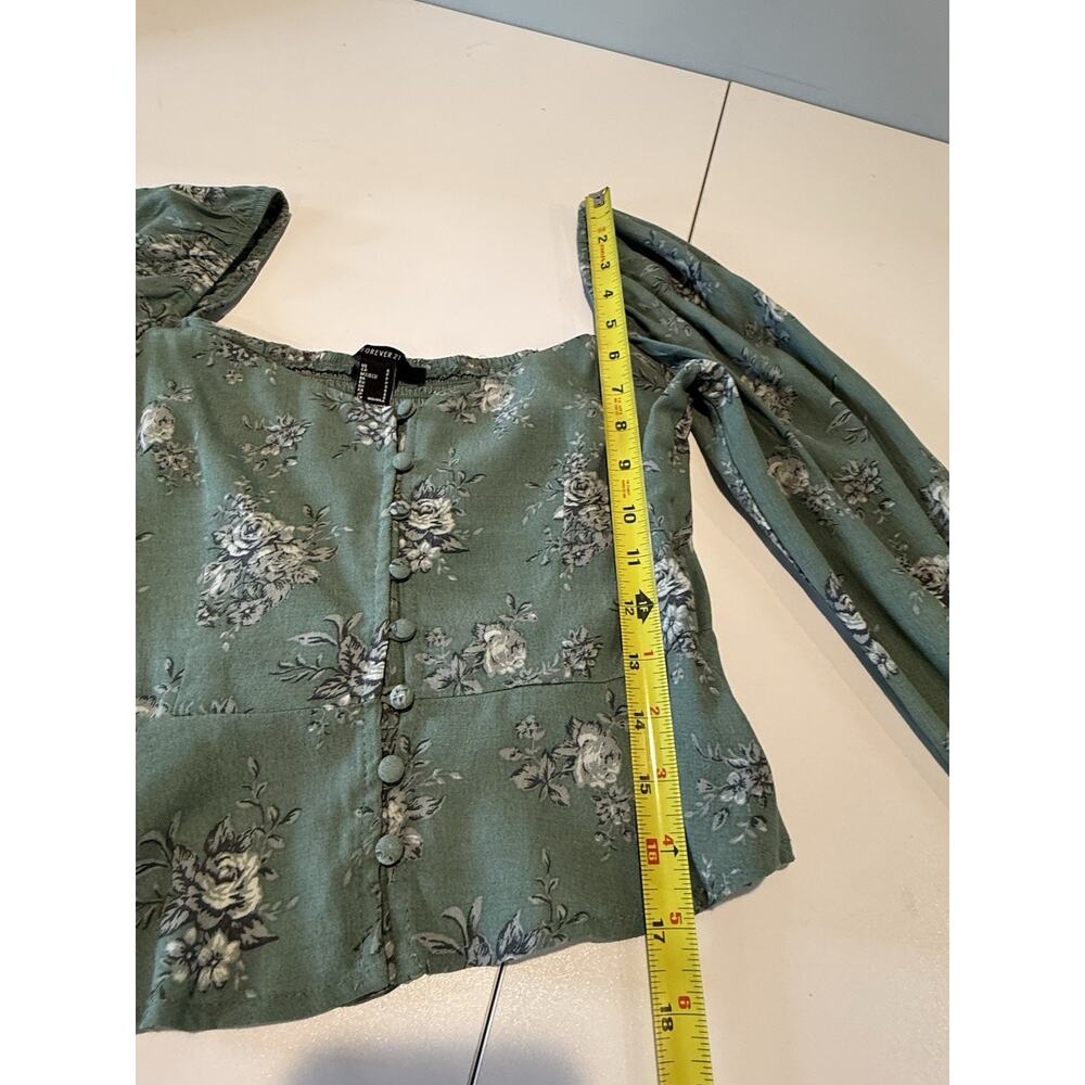 Forever 21 Top Womens Sz S Milkmaid Prairie Cottagecore Fairycore Feminine Green - Picture 6 of 7